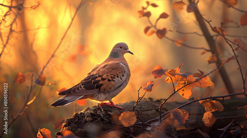 In the early light, a mourning dove's gentle coo heralds the beginning of a new day.