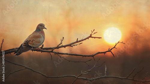 In the early light, a mourning dove's gentle coo heralds the beginning of a new day.