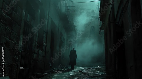Craft a visual narrative using rich, velvety shadows to portray clandestine meetings and covert operations in a dark alley, with a chiaroscuro effect intensifying the aura of secrecy and danger
