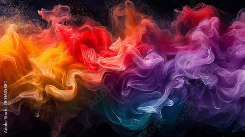 A colorful, swirling smoke trail with a rainbow of colors