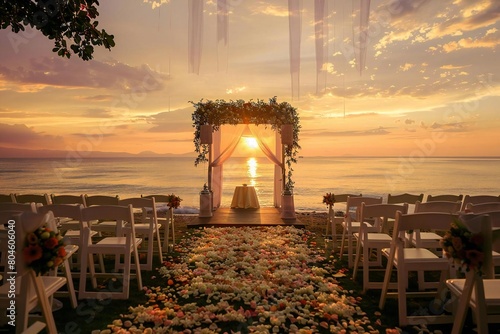 Closeup of a couple's romantic seaside wedding ceremony