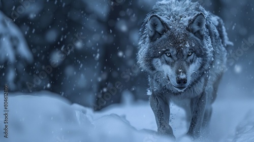 snow wolf waling snowstorm.
