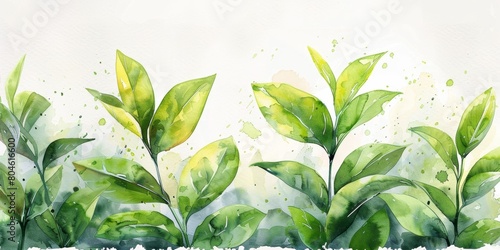 Fresh Green Tea Leaves on White Background Generative AI
