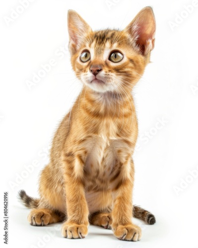 Small Javanese kitten relaxing on a white floor