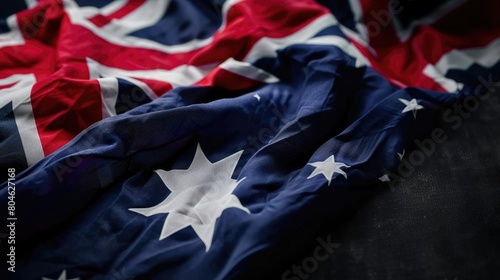 horizontal banner, abstract background of Western Australia Day, flag of Australia, texture of crumpled fabric, copy space, free space for text