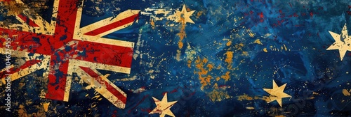 horizontal banner, abstract background of Western Australia Day, flag of Australia, stone wall texture, copy space, free space for text