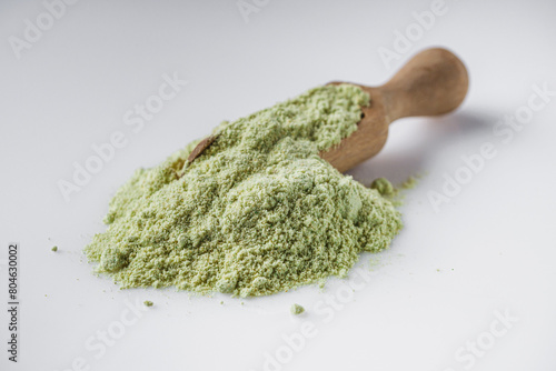 Fragrant wasabi powder on a white background