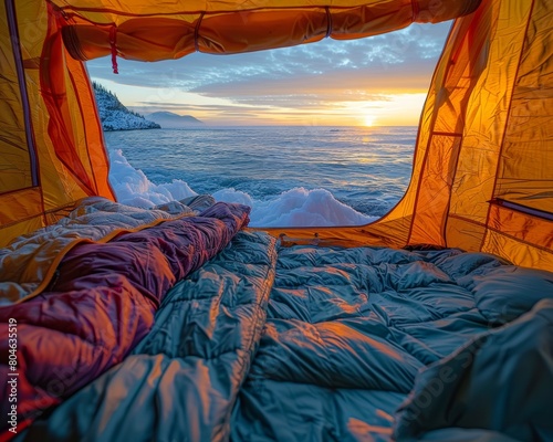 Outdoor Adventure Awakening: Sunrise Tent Camping Experience Generative AI