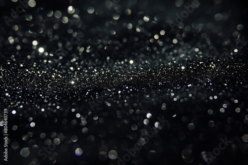 A shimmering black surface covered in dew and glittering droplets. Generative AI