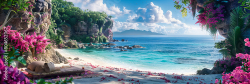 Tropical Paradise with Clear Turquoise Waters and Coral Reefs, Idyllic Beach and Rocky Lagoon