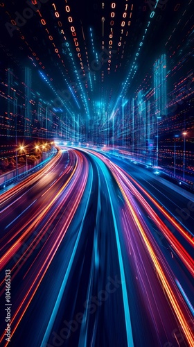 Digital data flow on road with motion blur to create vision of fast speed transfer Concept of future digital transformation , disruptive innovation and agile business methodology