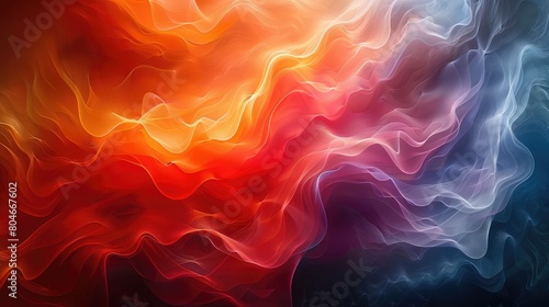A colorful, abstract painting of a flame with red, orange, and blue colors