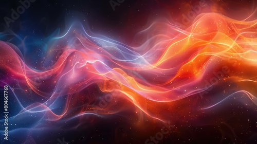 A colorful, swirling line of light with orange and blue colors