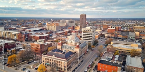 Aerial View of Downtown Springfield - Charming Midwest Townscape with Quaint Background