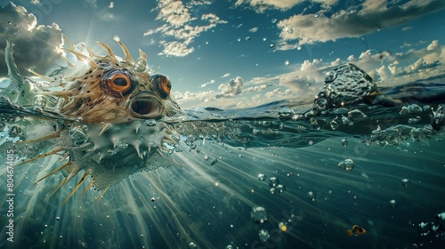 a puffer fish in the style of photo-realistic hyperbole