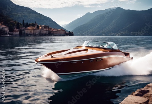 'italian speedboat lake como boat vintage travel luxury wooden italy sea speed riva garda boating ocean blue fast transportation nature rally vacation white beautiful summer'