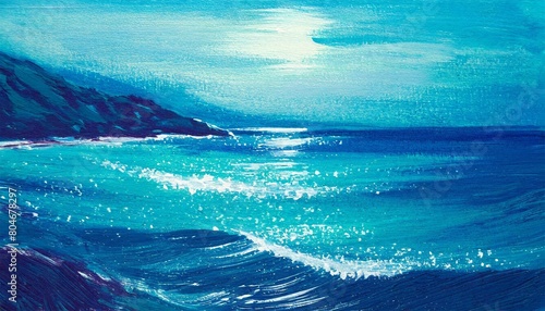 清涼感のある青い海の香りを描く、それは夏の風を連想させて、心地よい日差しが辺りに優しく照り付けるイラスト generated by AI