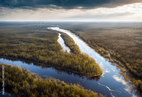 'water Siberia Tomsk river sky Vasyugan aerial region reflection Ob River flows view beautiful Swamp Russia taiga landscape Water Sky Summer Travel Nature Tree Landscape Forest Green Blue Leaves Park'
