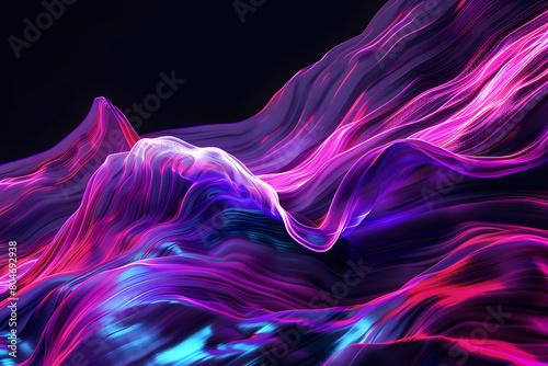 Intense neon waves with violet and pink streaks. A vibrant composition on black background.