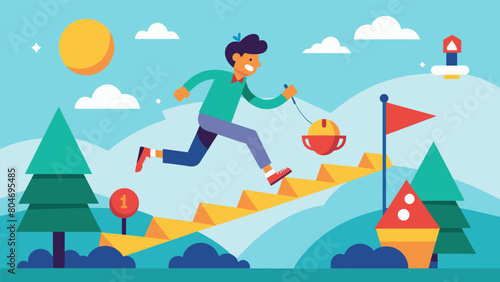 Navigating through a series of small obstacles challenging your balance and control in a playful and adventurous way. Vector illustration