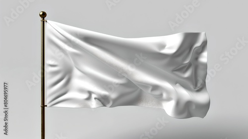 Blank white flag waving on a flagpole, symbolizing surrender or peace, with a neutral smooth background. Perfect for placeholders or custom designs. AI