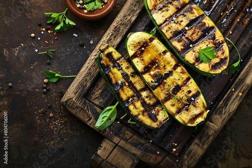 Culinary Photography grilled zuchini on an old grungy metal