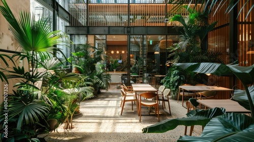 Bright Madrid coworking space with greenery