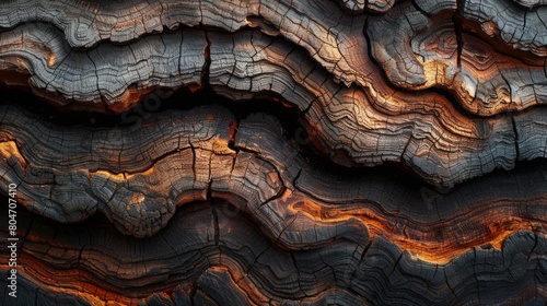 A photo of the texture of rough wood, where natural patterns and furrows are visible, creating a feeling of natural strength and hardness