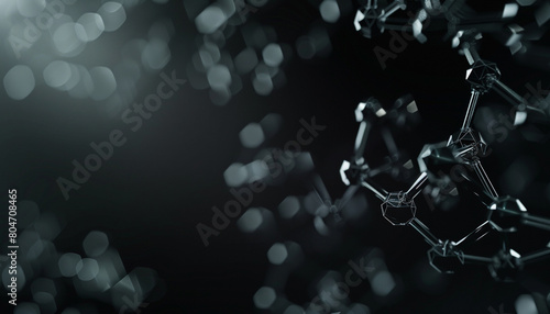 Soft black background with intricate tiny molecular structures delicate polygons depicting advanced technology in a minimalist style.