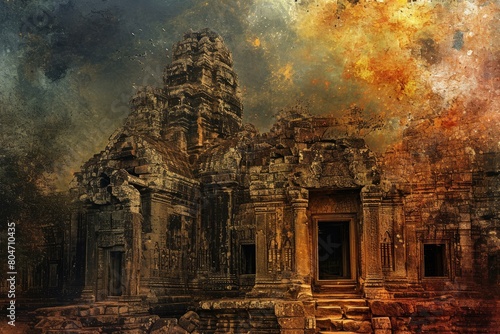Majestic Angkor wat temple. Asia ruin monument architecture tourism. Generate Ai