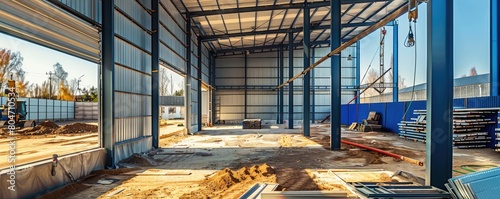 Modern construction site of a new industrial hall. banner