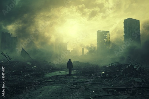 Apocalyptic city. Ruin war disaster. Generate Ai