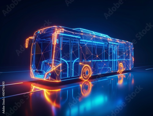 Neural lowpoly AI futuristic neon network of a bus