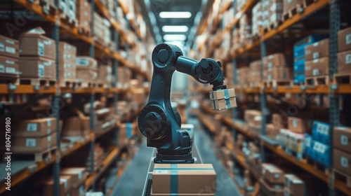 Advanced technology in action robotic arm s precision in the organized storehouse