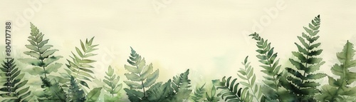 A serene depiction of lush ferns captured in intricate watercolor against a simple backdrop.