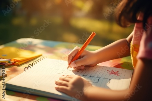 Young Girl Writing on Notebook With Pencil