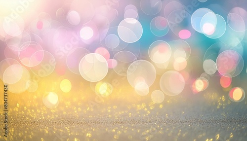 abstract blurred vivid spring summer light delicate pastel yellow pink blue bokeh background texture with bright soft color circles and bokeh lights card concept beautiful backdrop illustration