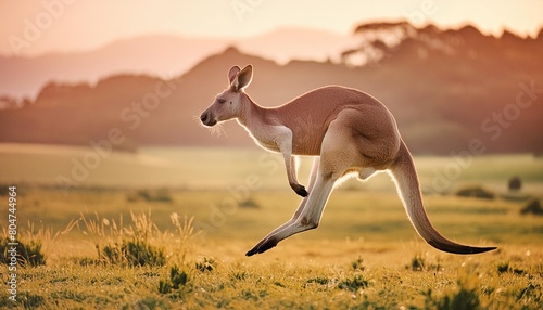 wild kangaroo jumping at the field