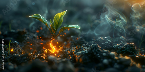 grass and water, Increasing Plants On Money With Flare Light Effects, Macro view from the ground shows a seedling bursting AI generated, Seeds of Resilience Nurturing Hope Amidst Global Warming, 