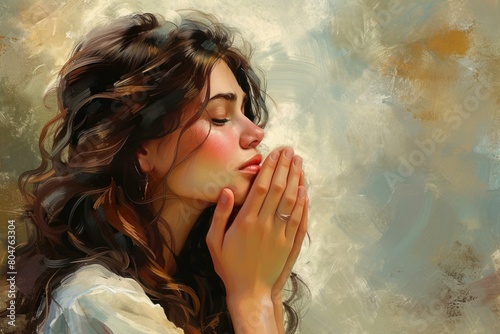 Serene Beautiful girl praying. Religious woman prayer with belief in god. Generate ai