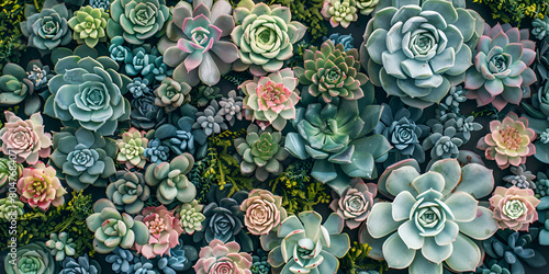 background with flowers, A plant that is covered in succulents, Wallpaper with succulent plants Top view of many different succulents Generative AI, Top view of cactus in the garden, Home decor Tin, 