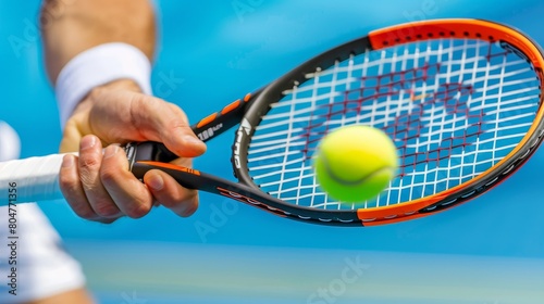 Intense focus athlete s hands firmly hold racket for forehand shot in olympic sport
