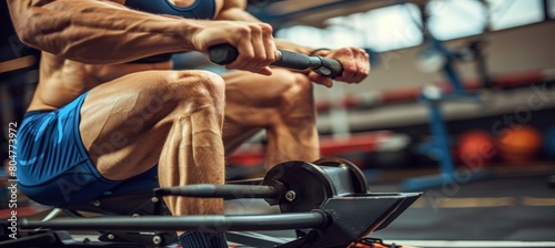 Rower s muscles flexing in power stroke, symbolizing strength olympic games sport