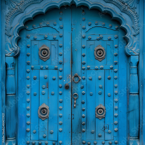 Meditation Hall Doors with Calming Indigo Hues