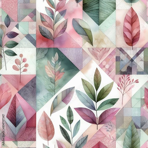  Watercolor leaves and geometric shapes