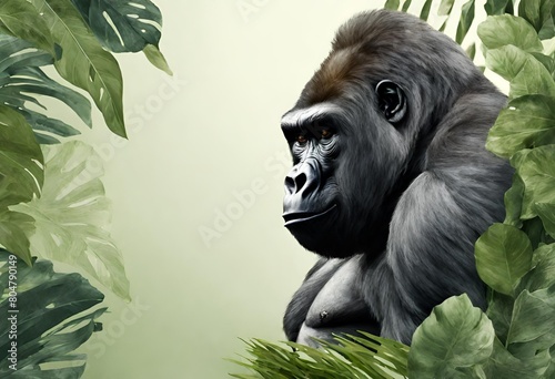 gorila con fondo de selva con especio para collocar texto