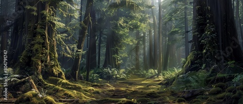 The deep tranquility of an old growth forest in the Pacific Northwest