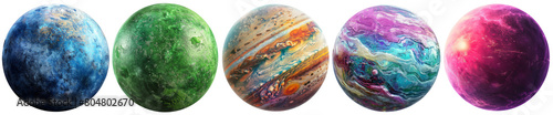 Set of fantasy planets isolated on transparent background.