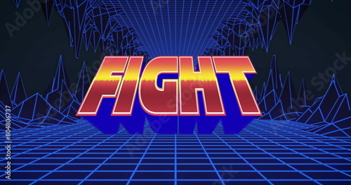 Image of fight text over blue lines on black background
