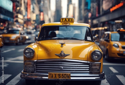 'top taxi advertising cab splay advertisement yellow white poster billboard horizontal new york city time square background manhattan landmark famous place'